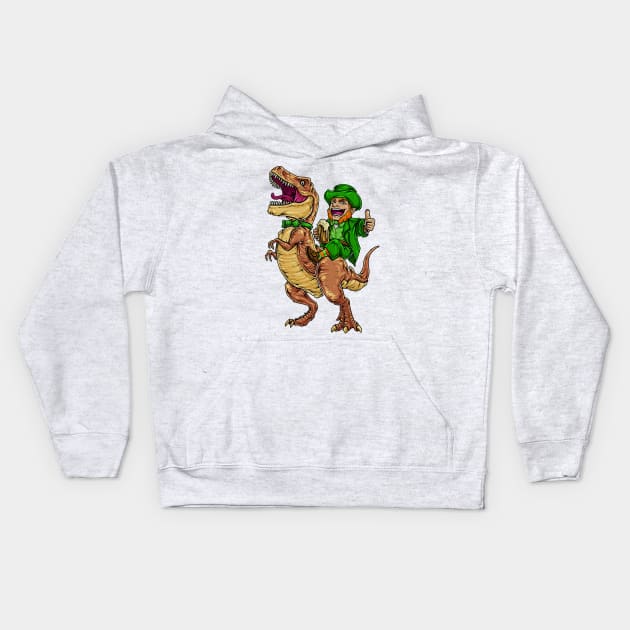 Leprechaun Riding Dinasour T Rex St Patrick Day Men Kids Hoodie by webster